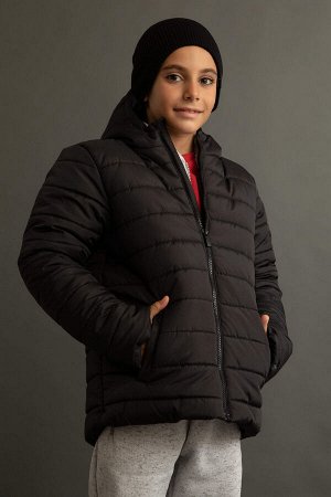 DEFACTO Пальто для мальчиков с капюшоном и синтетической подкладкой стандартного кроя