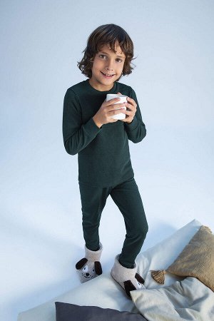 DEFACTO Двусторонняя вафельная пижама с длинными рукавами для мальчиков