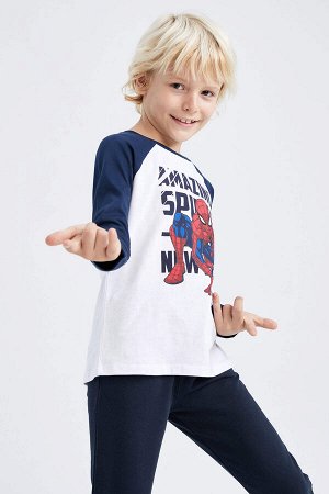 Футболка с длинными рукавами и круглым вырезом с круглым вырезом и длинными рукавами, лицензированная мальчиком Marvel Spiderman