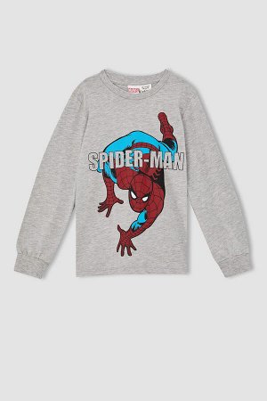 Футболка с длинными рукавами и круглым вырезом с круглым вырезом и длинными рукавами, лицензированная мальчиком Marvel Spiderman