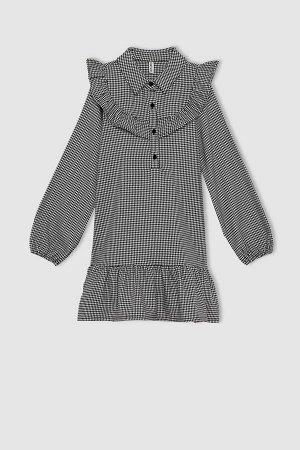 DEFACTO Платье из плетеной ткани для девочек с узором &quot;лом&quot;