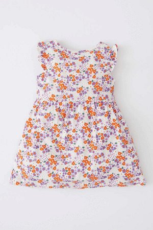 DEFACTO Платье с круглым вырезом и короткими рукавами для маленьких девочек с цветочным принтом