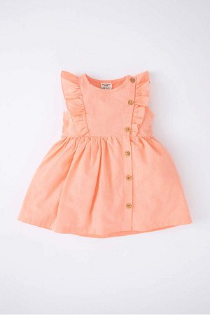 DEFACTO Поплиновое платье стандартного кроя с круглым вырезом без рукавов для маленьких девочек