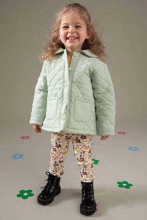 Стеганое хлопковое пальто с подкладкой из чесаного хлопка с воротником для маленьких девочек