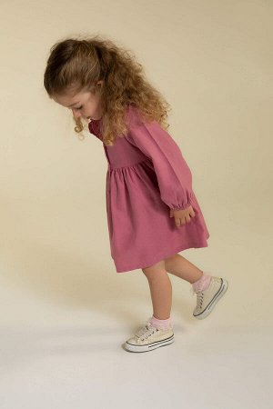 Платье из твила стандартного кроя для маленьких девочек с большим воротником и длинными рукавами