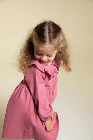 Платье из твила стандартного кроя для маленьких девочек с большим воротником и длинными рукавами