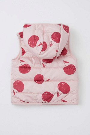 Надувной жилет с капюшоном и подкладкой из чесаного хлопка для девочки с рисунком вишни
