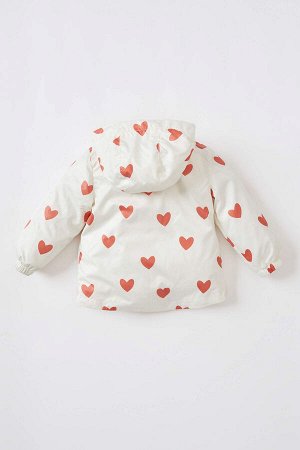 Тонкое пальто на подкладке из чесаного хлопка с капюшоном и узором в форме сердца для маленьких девочек