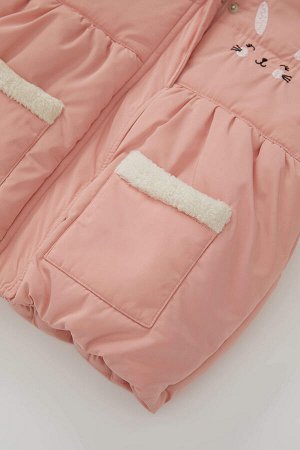 Пальто с подкладкой из микроплюша с карманом и капюшоном для маленьких девочек
