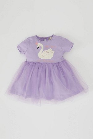 Платье из тюля с короткими рукавами и принтом Baby Girl Princess Swan