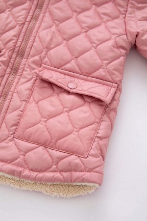Стеганое плюшевое пальто с капюшоном и карманом для маленьких девочек