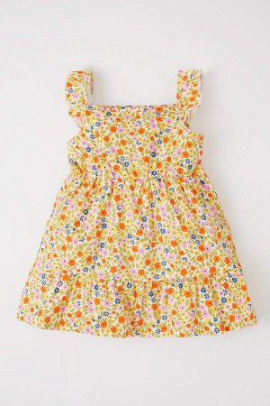 Платье из поплина стандартного кроя без бретелек с цветочным принтом для маленьких девочек