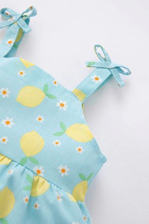 DEFACTO Платье из льняной ткани без бретелек с фруктовым узором для маленьких девочек