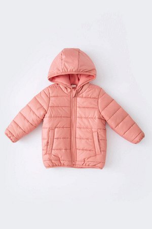 Стеганое пальто с капюшоном и карманом для маленьких девочек на флисовой подкладке