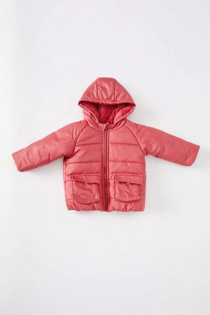 Пальто с подкладкой из микроплюша с карманом и капюшоном для маленьких девочек
