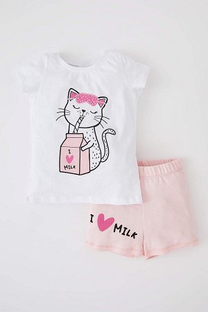 Пижамный комплект с короткими рукавами и короткими рукавами с принтом для маленьких девочек
