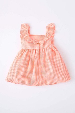 Мятое платье без рукавов с квадратным воротником и квадратным воротником для маленьких девочек в мелкую клетку