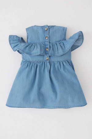 Джинсовое платье без рукавов с круглым вырезом для маленьких девочек