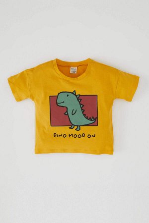 Хлопковая футболка с короткими рукавами и принтом динозавров для маленьких мальчиков