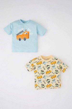 Комплект из 2 хлопковых футболок с короткими рукавами и принтом для маленьких мальчиков