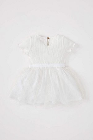 Платье-пачка на бретелях с короткими рукавами и круглым вырезом для маленьких девочек