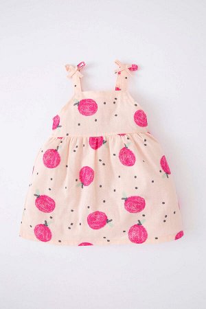 Платье из льняной ткани без бретелек с фруктовым узором для маленьких девочек