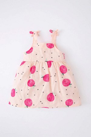 Платье из льняной ткани без бретелек с фруктовым узором для маленьких девочек