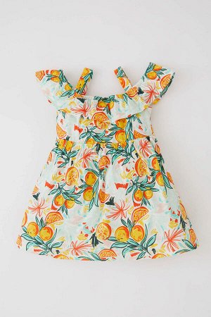 Платье средней посадки с открытыми плечами и бретельками с фруктовым узором для маленьких девочек