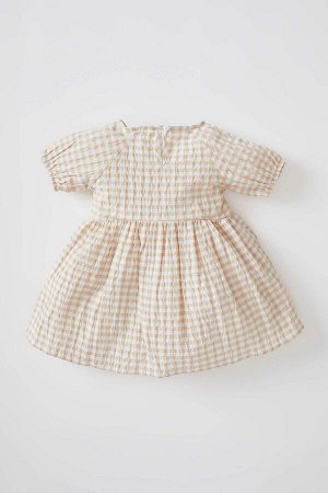 Прозрачное платье без рукавов с круглым вырезом в мелкую клетку для маленьких девочек