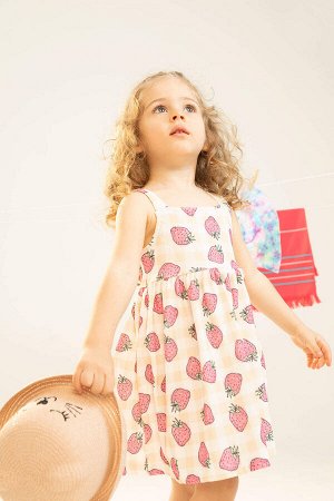 Платье для девочки Baby Girl Regular Fit с текстурированным ремешком с клубничным узором