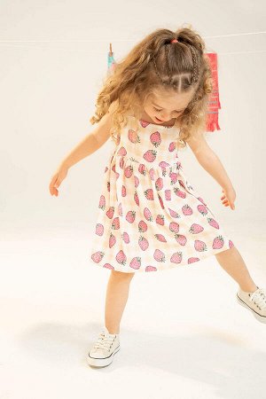 Платье для девочки Baby Girl Regular Fit с текстурированным ремешком с клубничным узором