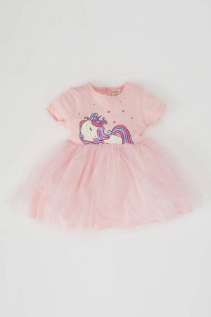 Платье из тюля с короткими рукавами и принтом Baby Girl Princess Swan