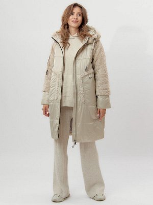 Пальто утепленное женское зимние бежевого цвета 11208B