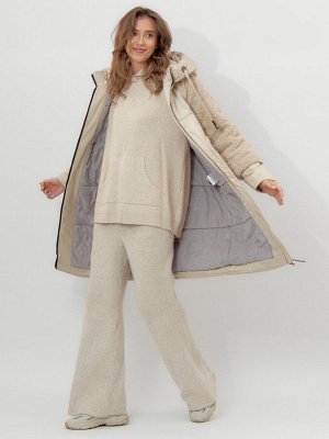 Пальто утепленное женское зимние бежевого цвета 11208B
