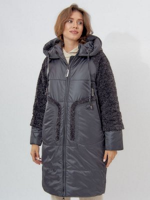 Пальто утепленное женское зимние темно-серого цвета 11208TC