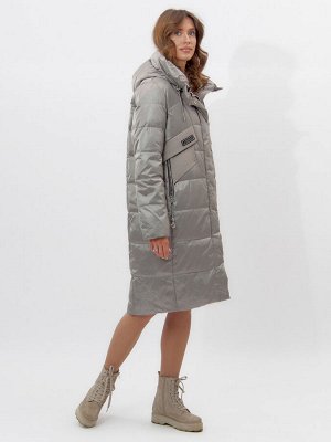 Пальто утепленное женское зимние светло-серого цвета 11201SS