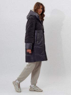 Пальто утепленное женское зимние темно-серого цвета 11209TC