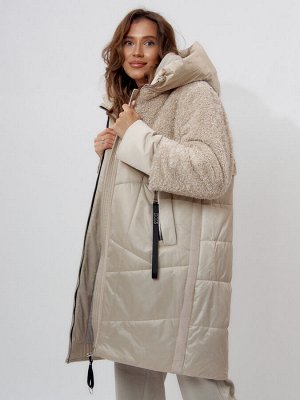 Пальто утепленное женское зимние бежевого цвета 11209B