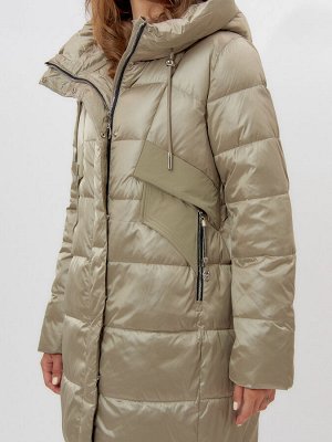 Пальто утепленное женское зимние бежевого цвета 11201B