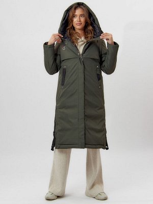 Пальто утепленное женское зимние темно-зеленого цвета 112205TZ