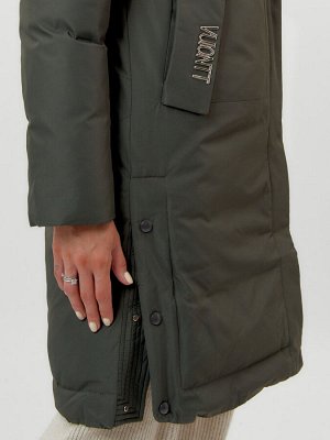 Пальто утепленное женское зимние темно-зеленого цвета 112209TZ