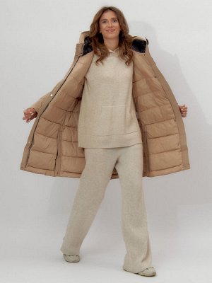 Пальто утепленное женское зимние горчичного цвета 112209G