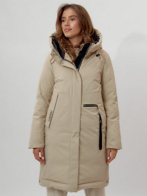 Пальто утепленное женское зимние бежевого цвета 112209B
