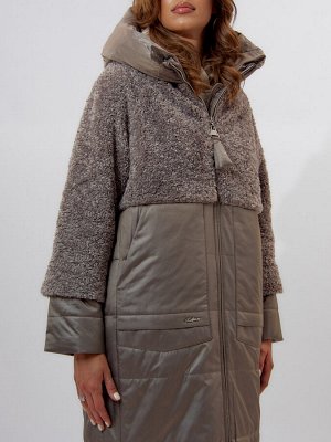 Пальто утепленное женское зимние коричневого цвета 11210K
