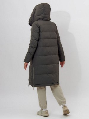 Пальто утепленное женское зимние темно-зеленого цвета 112253TZ