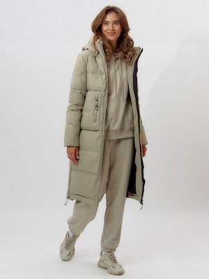 Пальто утепленное женское зимние бирюзового цвета 112253Br