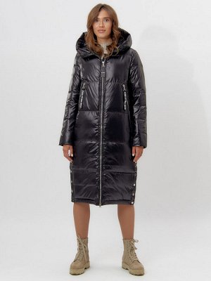 Пальто утепленное женское зимние черного цвета 11816Ch