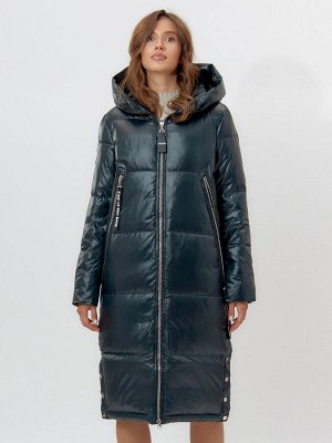 Пальто утепленное женское зимние темно-зеленого цвета 11816TZ