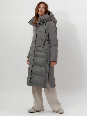 Пальто утепленное женское зимние цвета хаки 112261Kh