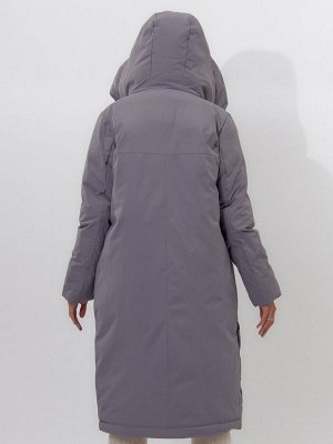 Пальто утепленное женское зимние серого цвета 112261Sr